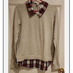 J crew tartan collar light great sweater XS